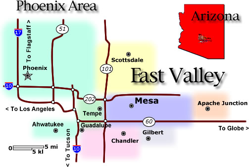 Map showing Phoenix Metropolitan Area service locations in Arizona